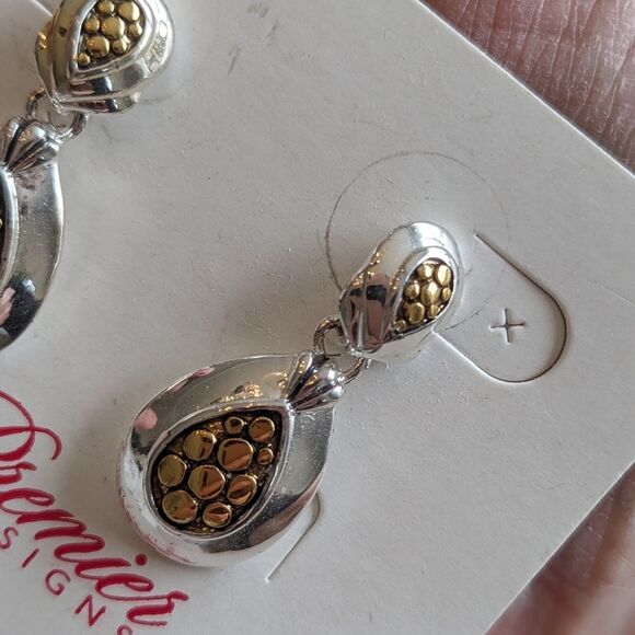 Premier Designs Earrings Silver Gold Mixed Metals Post Back Dangling Pebbled NEW - Picture 5 of 5